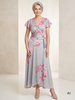 Elegancka sukienka na wesele maxi w kwiaty – rozkloszowany fason z kopertowym dekoltem 35877