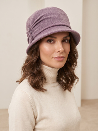 Wrzosowy kapelusz damski cloche – elegancki ocieplany model z cyrkoniami i regulacją obwodu na zimę 40513