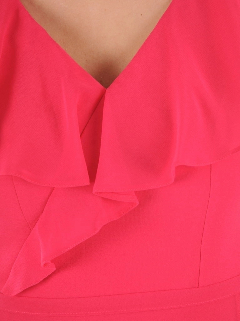Wizytowa sukienka rozkloszowana midi amarantowa – podkreślający talię fason z ozdobnym paskiem 38083