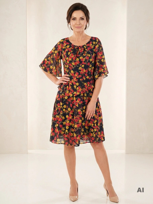 Elegancka sukienka trapezowa w kwiatowy deseń – swobodny krój wysmuklający sylwetkę 32969