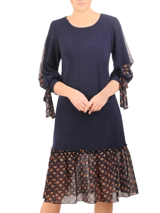 Elegancka sukienka syrenka midi w kwiatowy wzór – efektowne rękawy z kokardami 31718