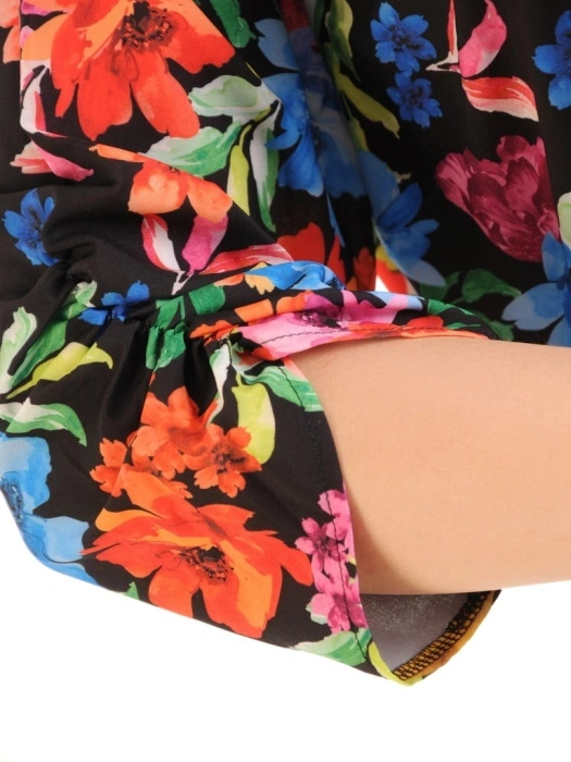 Kobieca tunika plus size w kwiecisty wzór z dekoltem V – fason z dłuższym tyłem, wysmuklający na co dzień 34762