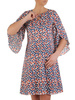 Sukienka z tkaniny, wyszczuplająca kreacja w kolorowe groszki 25037
