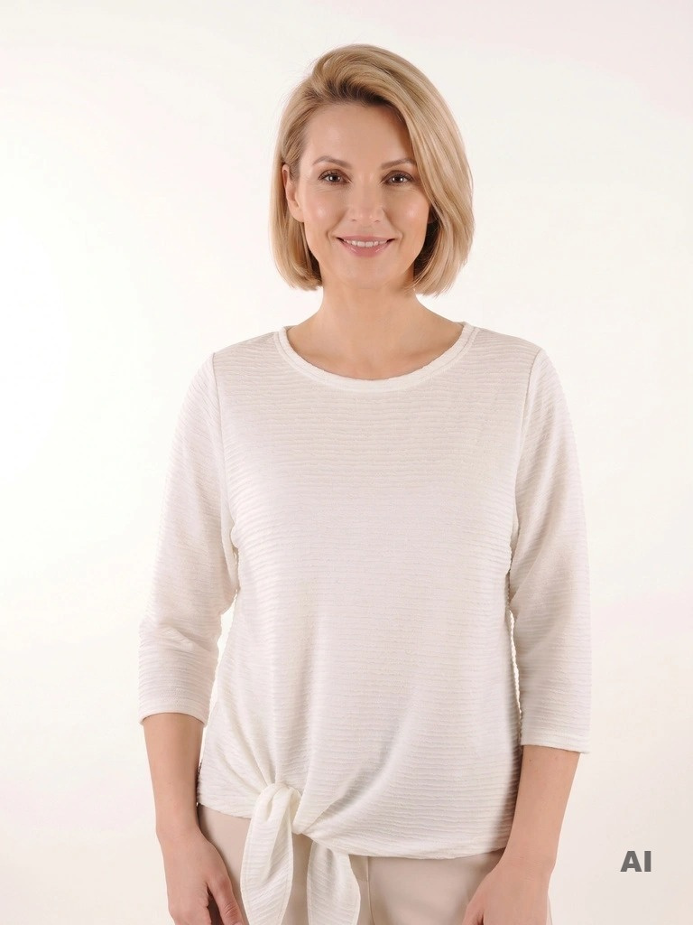 Elegancka bluzka wizytowa ecru o prostym kroju – stylowe wiązanie podkreślające sylwetkę 38168