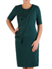 Zielona sukienka z asymetryczną, koronkową wstawką 22684