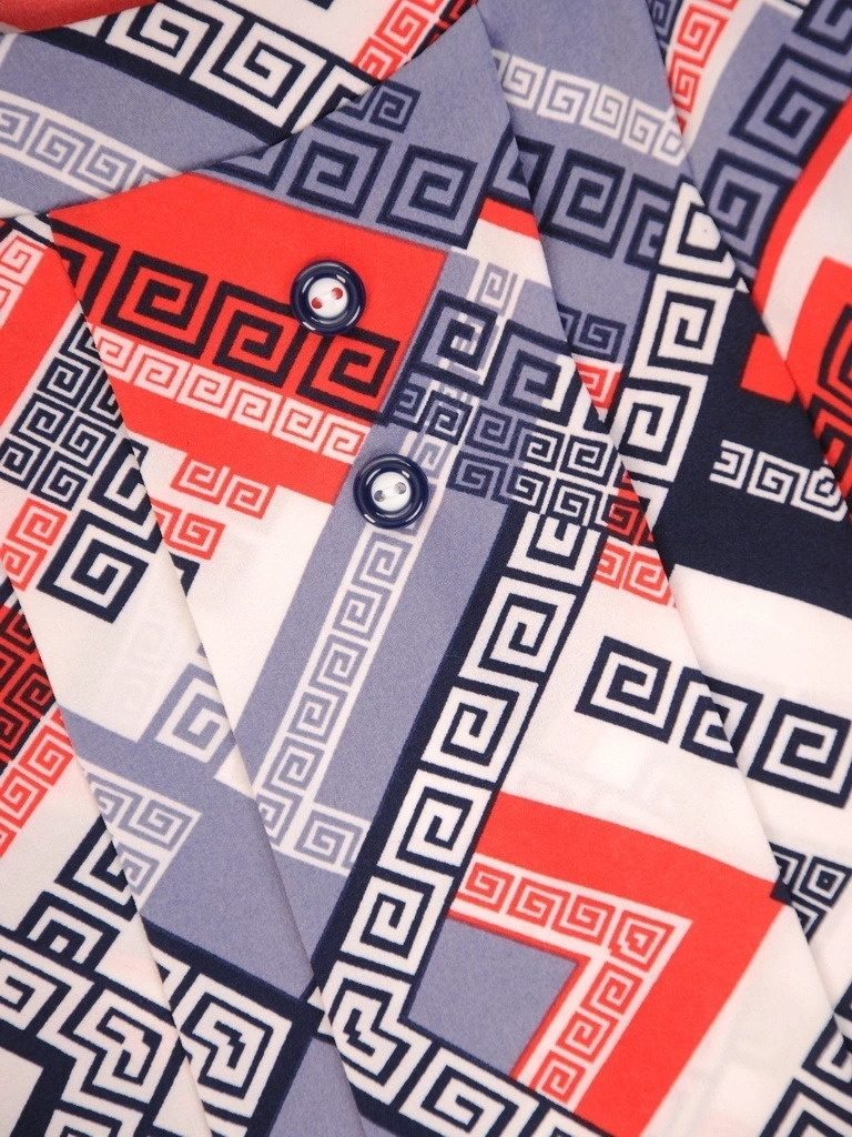 Wizytowa bluzka wiskozowa w geometryczny wzór – prosty krój z ozdobnymi rękawami 31775