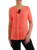 Elegancka bluzka wizytowa w kolorze pomarańczowym – prosty fason z ozdobnym żabotem i wiązaniem 10827