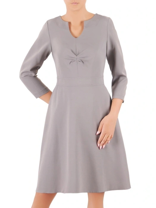 Szara rozkloszowana sukienka midi z rękawem 3/4 – subtelnie wysmuklająca talię linia 2722