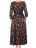 Rozkloszowana sukienka jesienna maxi z rękawem 3/4 – stylowy print i pasek podkreślający talię 40295