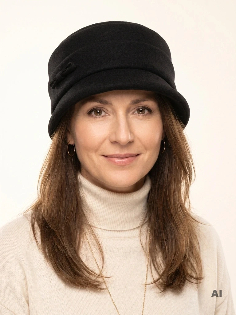 Elegancki czarny kapelusz zimowy cloche – stylowy fason z wywiniętym rondem 42727
