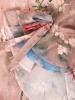 Wizytowa sukienka midi w kwiaty o prostym kroju – kobiece szyfonowe rękawy z wiązaniem 31187
