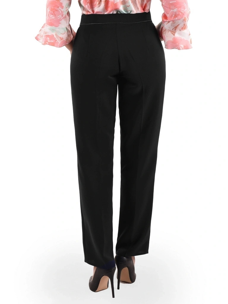 Eleganckie czarne spodnie garniturowe w kant – prosty fason idealny do biura i stylizacji wizytowych 40076