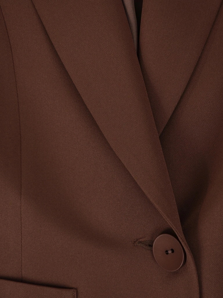 Elegancki komplet damski ze spodniami brązowy – stylowe dzwony w kant i luźny żakiet 41957