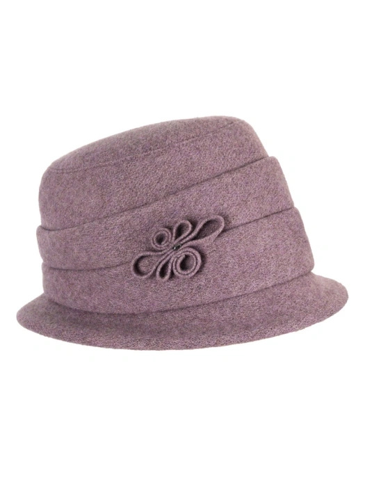 Elegancki kapelusz damski zimowy cloche wrzosowy – kobiecy model z wywiniętym rondem 42456