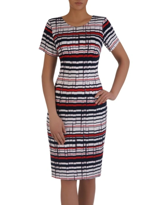 Elegancka prosta sukienka midi w paski – modelujące sylwetkę pionowe przeszycia 15866