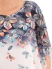 Letnia bluzka plus size w kwiaty z szyfonową narzutką – asymetryczny krój maskujący sylwetkę i dekolt łódka 38528