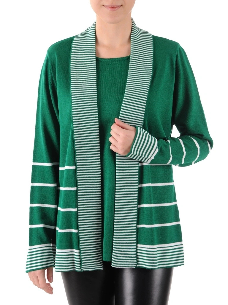 Elegancki sweter damski w paski z narzutką – prosty fason idealny na chłodne dni 38910