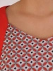 Czerwona sukienka wzorzysta midi z krótkim rękawem – rozkloszowany fason z paskiem i dekoltem serek 25875