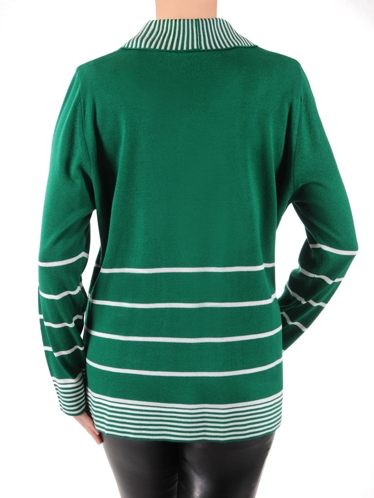 Elegancki sweter damski w paski z narzutką – prosty fason idealny na chłodne dni 38910