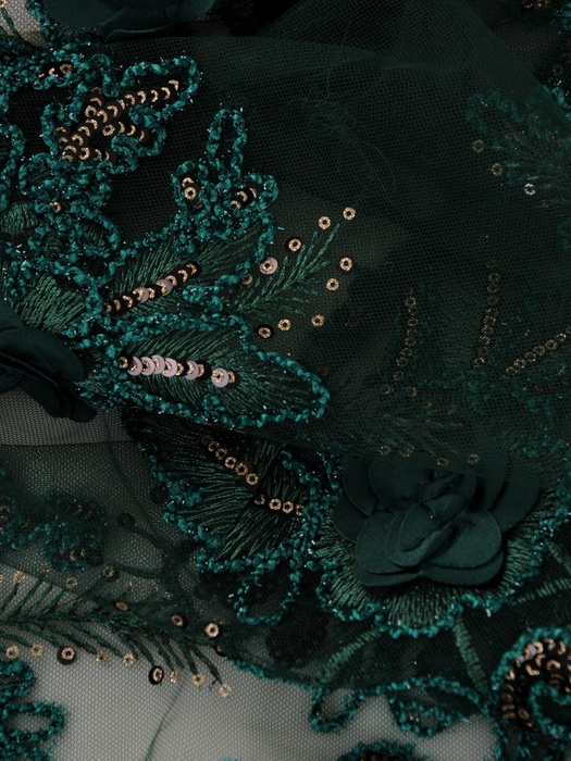 Elegancka sukienka z koronkowym bolerkiem 18382, zielona kreacja na wesele.