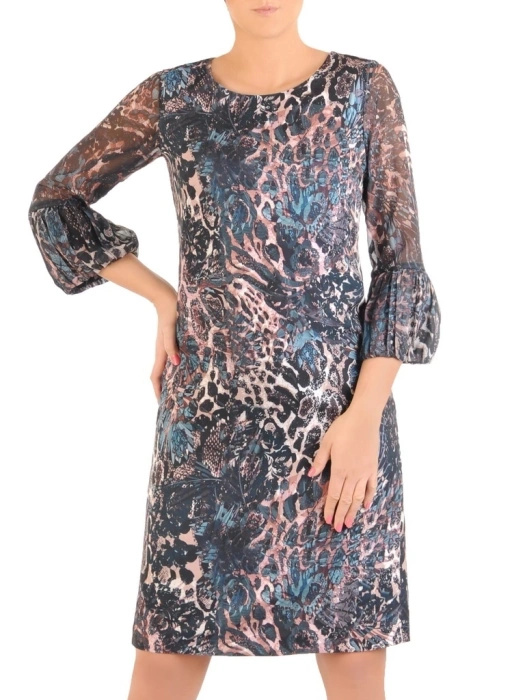 Elegancka sukienka midi w odcieniach butelkowej zieleni – prosty fason z kobiecym wiązaniem 34398