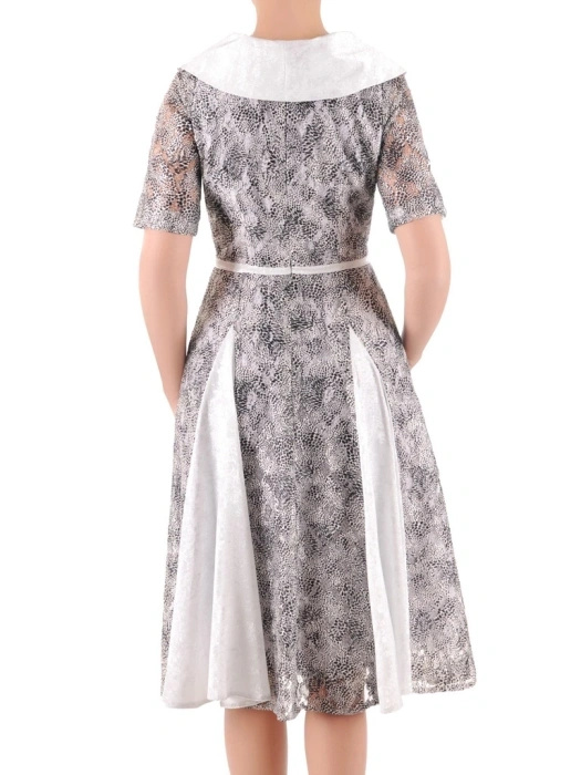Elegancka sukienka wieczorowa rozkloszowana midi – taliowany krój z koronkowym dekoltem na sylwestra 37663