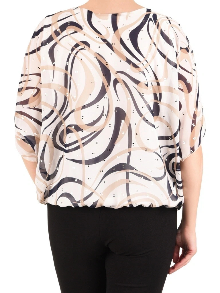 Elegancka bluzka szyfonowa plus size w błyszczące wzory z gumą w pasie – maskująca talię 42051