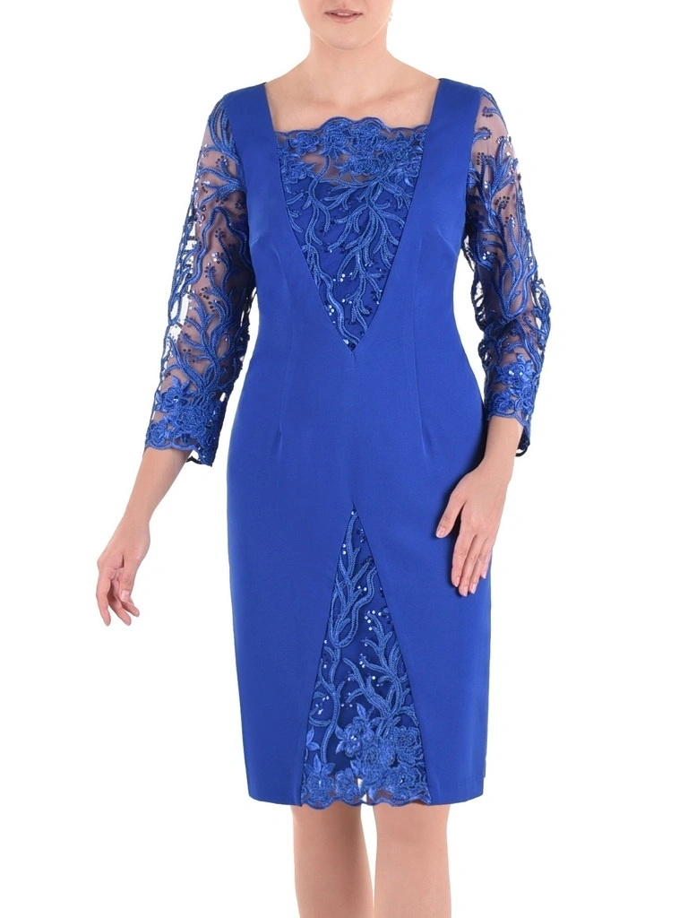 Chabrowa sukienka wizytowa o prostym kroju z rękawem 3/4 – pionowe zaszewki wysmuklające sylwetkę 22689
