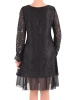 Elegancka czarna sukienka trapezowa midi w kwiaty – swobodny krój z ozdobnymi falbanami 27386
