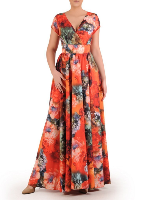 Suknia kopertowa, długa kreacja w kwiaty 25600