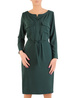Prosta sukienka z ozdobnymi kieszeniami, zielona kreacja z paskiem 31954