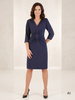 Granatowa sukienka wizytowa z dekoltem w serek – prosty krój z eleganckim wiązaniem na plecach 28386