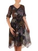 Elegancka czarna sukienka rozkloszowana midi w kwiaty – kobiecy fason z wiązaniem w pasie 26413