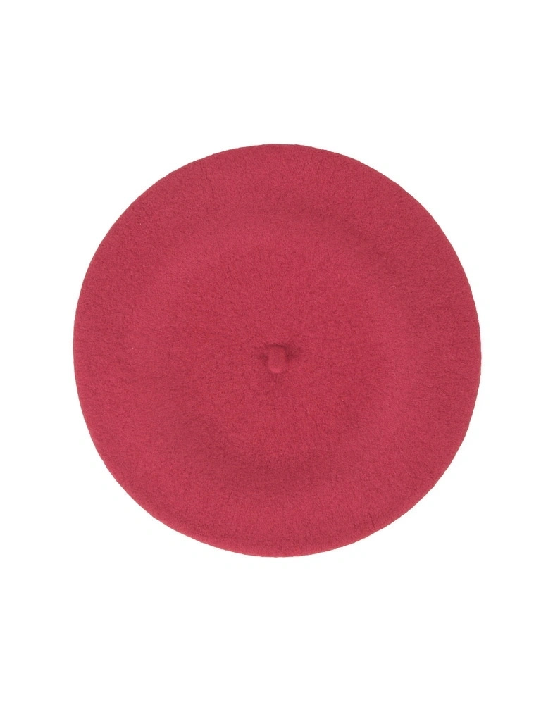 Elegancki beret damski wełniany w odcieniu malinowym fason francuski – stylowy akcent z antenką na chłodne dni 42704