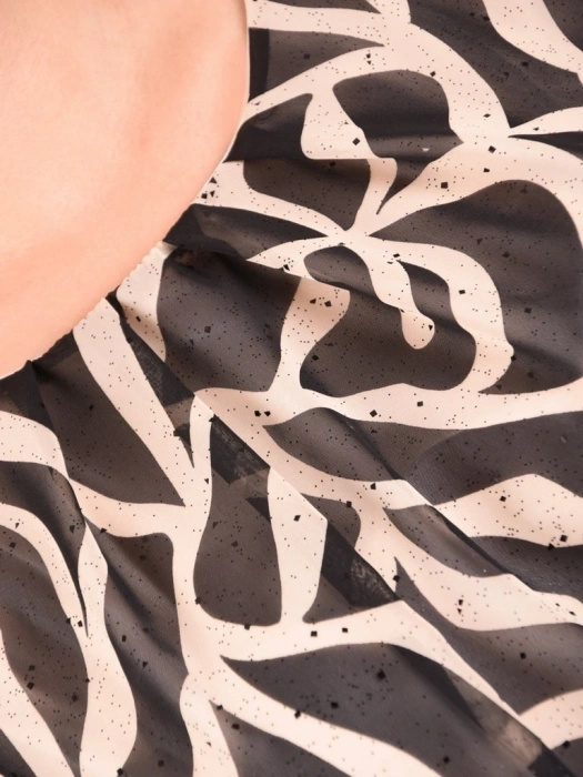 Czarno-beżowa bluzka z rękawami kimono – luźny fason z gumą w pasie, idealna na lato 42060
