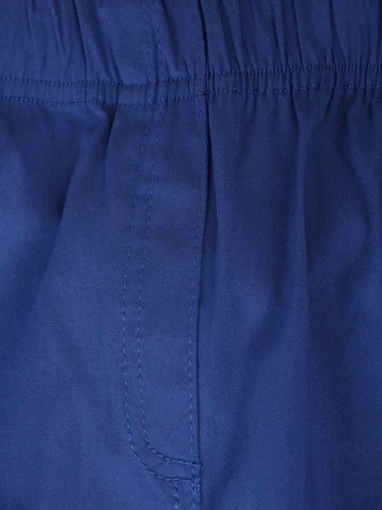 Eleganckie spodnie damskie na gumce chabrowe – dopasowany fason z suwakami modelujący sylwetkę 35350