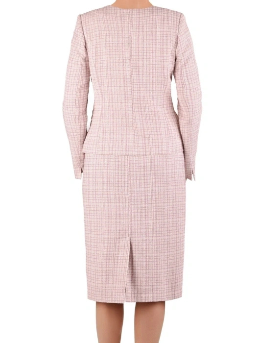 Brudnoróżowy komplet w połyskującą kratkę – wysmuklający fason z ołówkową spódnicą idealny na lato 41520