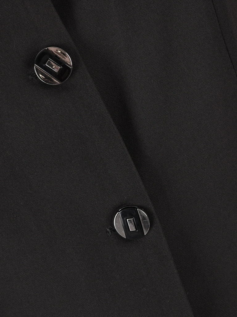 Elegancki czarny żakiet damski do sukienki – komfortowy prosty krój z ozdobnymi guzikami 42328