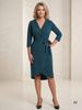 Morska sukienka kopertowa midi z rękawem 3/4 – wiązanie w pasie podkreślające talię 18594