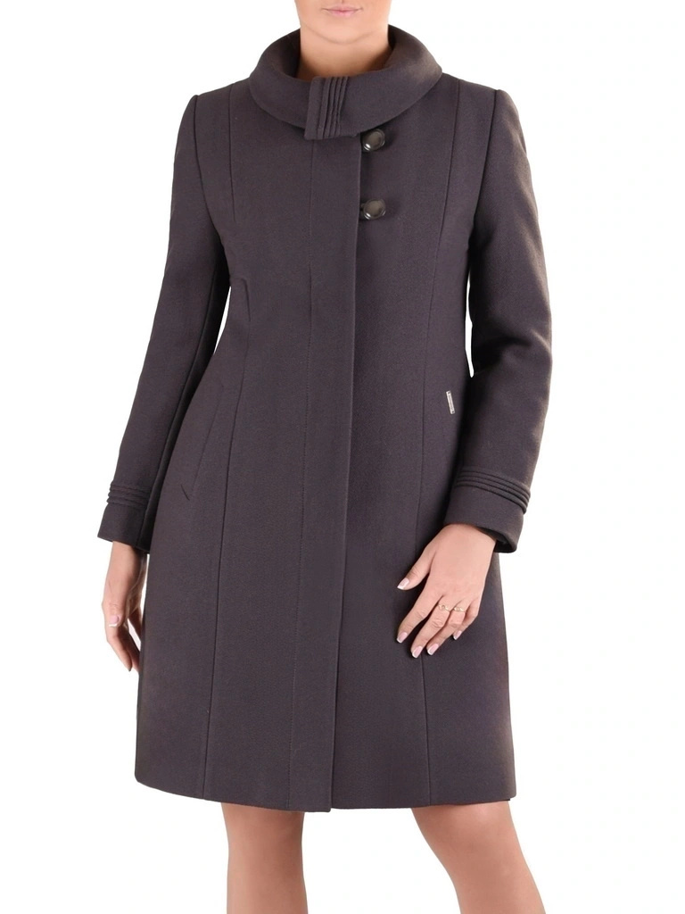 Elegancki płaszcz zimowy damski w odcieniu grafitu – klasyczny krój z krytym zapięciem 40793