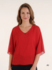 Elegancka czerwona bluzka wizytowa na święta – dwuwarstwowy prosty krój z dekoltem w serek 12681