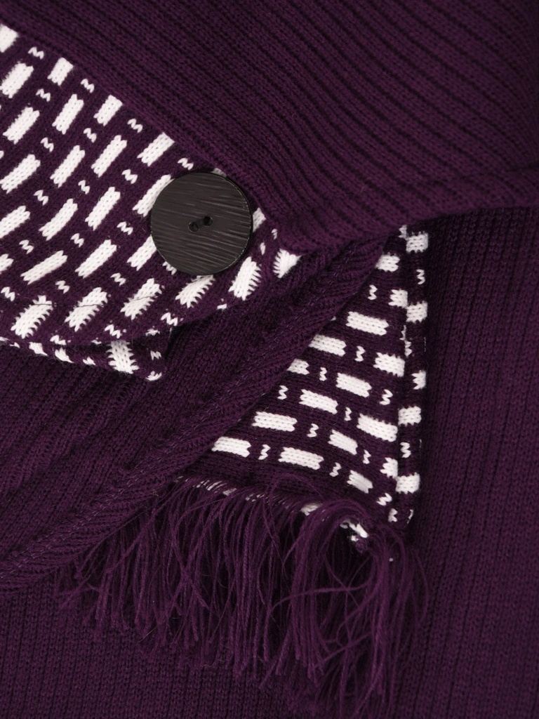 Elegancki fioletowy sweter damski z wiązaniem – luźny krój z zaokrąglonym dołem na jesień 42166
