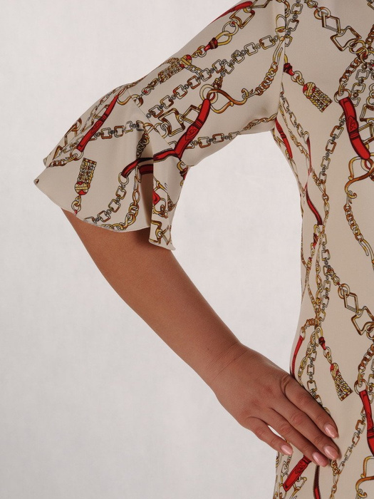 Sukienka w wyszczuplającym wzorze, wiosenna kreacja z tkaniny 19982.