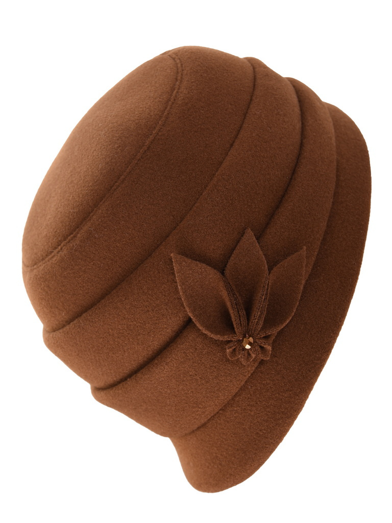 Rudy kapelusz damski cloche na jesień i zimę – elegancki model z krótkim rondem i ozdobną wstawką 42435