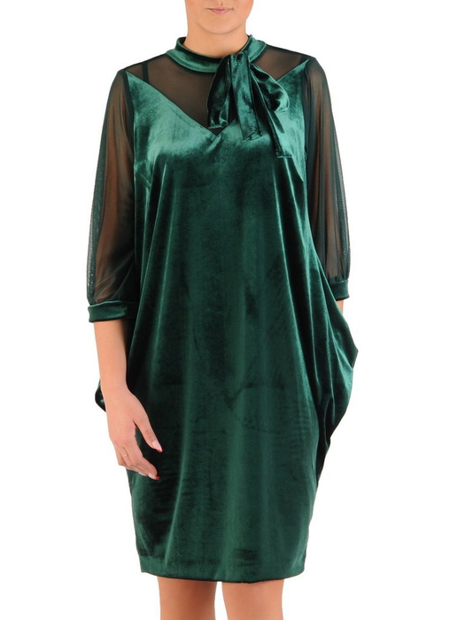 Luźna aksamitna suknia z wiązaną przy szyi kokardą 28052