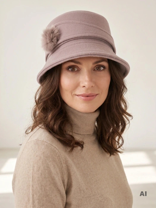 Elegancki szary kapelusz damski cloche na zimę – ocieplany model z regulacją obwodu 42364