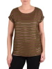Elegancka bluzka wiskozowa w paski khaki – prosty fason ze srebrną nitką 41443