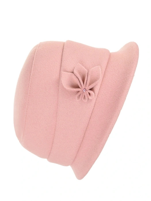Elegancki kapelusz zimowy damski cloche brudny róż – ciepłe nakrycie głowy z regulacją 42405