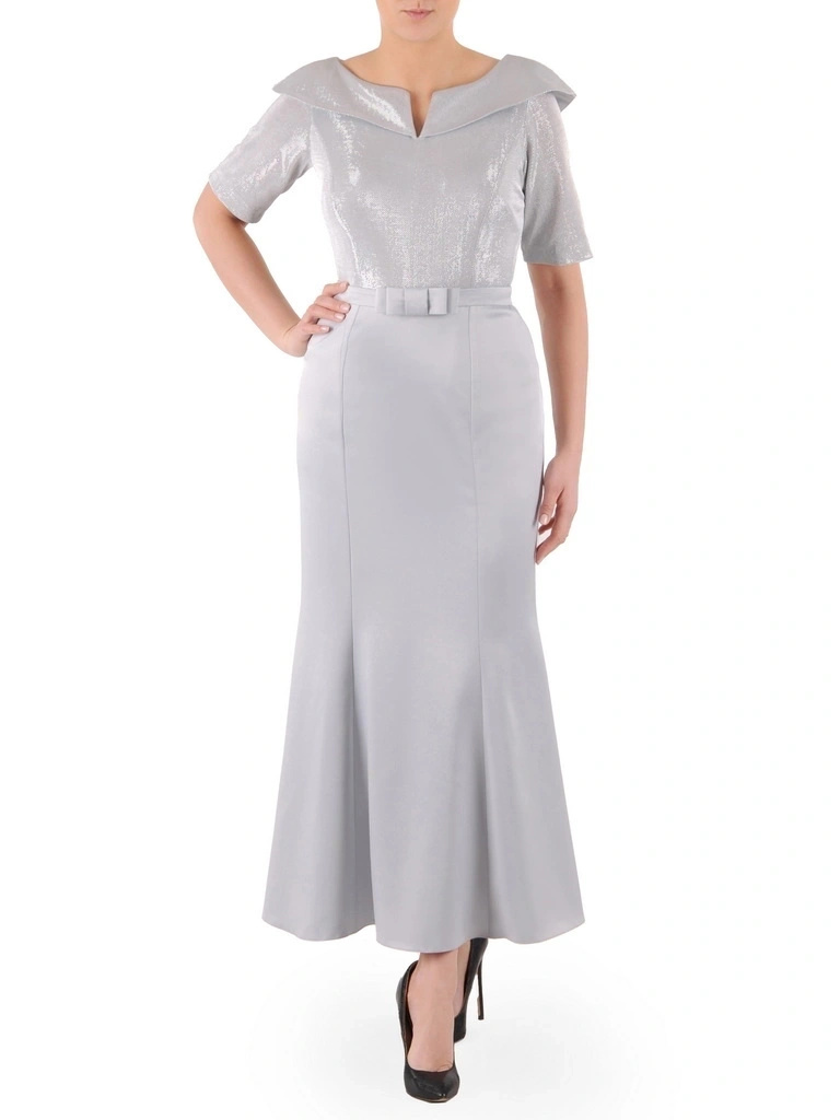 Srebrna suknia balowa i wieczorowa maxi syrenka – elegancki połysk modelujący figurę 39371