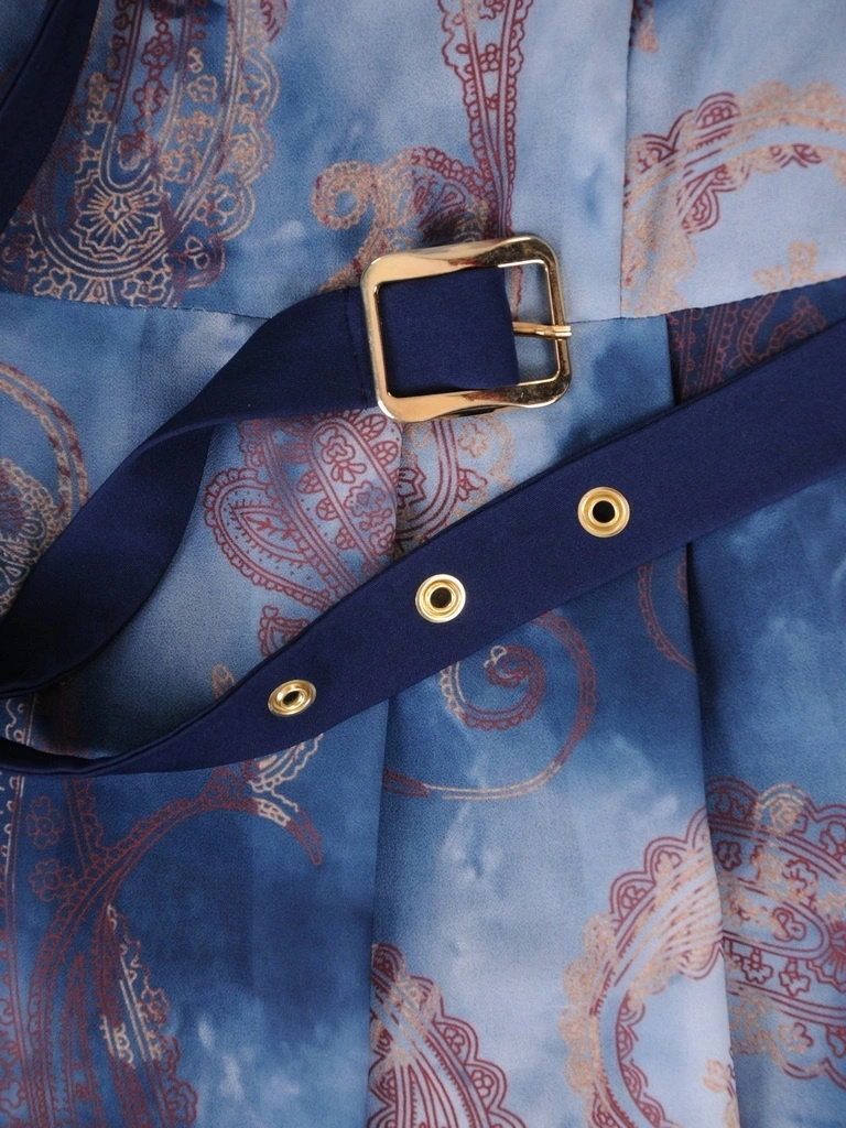 Wizytowa sukienka rozkloszowana maxi w elegancki wzór – kobiecy pasek modelujący sylwetkę 39850